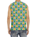 Blue Striped Pineapple Pattern Print Men's Fitness Tank Top