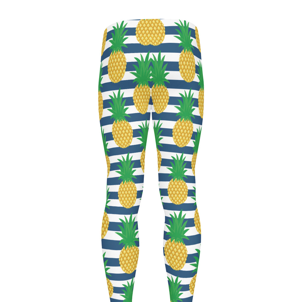 Blue Striped Pineapple Pattern Print Men's leggings