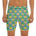 Blue Striped Pineapple Pattern Print Men's Long Boxer Briefs