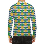 Blue Striped Pineapple Pattern Print Men's Long Sleeve Rash Guard