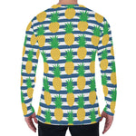 Blue Striped Pineapple Pattern Print Men's Long Sleeve T-Shirt