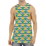 Blue Striped Pineapple Pattern Print Men's Muscle Tank Top