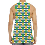 Blue Striped Pineapple Pattern Print Men's Muscle Tank Top