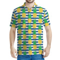 Blue Striped Pineapple Pattern Print Men's Polo Shirt