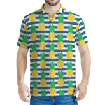 Blue Striped Pineapple Pattern Print Men's Polo Shirt