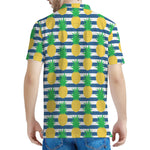 Blue Striped Pineapple Pattern Print Men's Polo Shirt