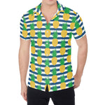Blue Striped Pineapple Pattern Print Men's Shirt