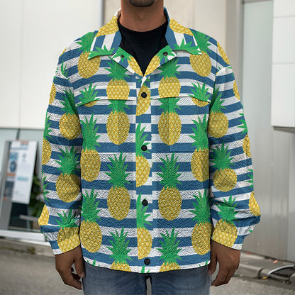 Blue Striped Pineapple Pattern Print Men's Shirt Jacket