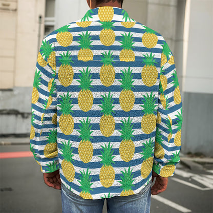 Blue Striped Pineapple Pattern Print Men's Shirt Jacket