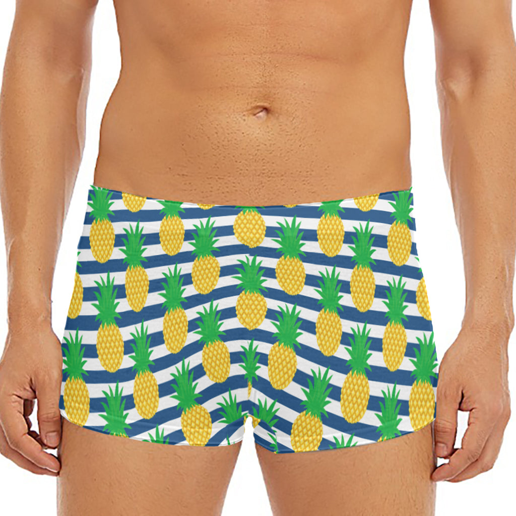 Blue Striped Pineapple Pattern Print Men's Short Boxer Briefs