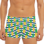 Blue Striped Pineapple Pattern Print Men's Short Boxer Briefs