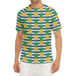 Blue Striped Pineapple Pattern Print Men's Short Sleeve Rash Guard
