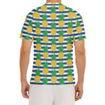 Blue Striped Pineapple Pattern Print Men's Short Sleeve Rash Guard
