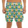Blue Striped Pineapple Pattern Print Men's Split Running Shorts
