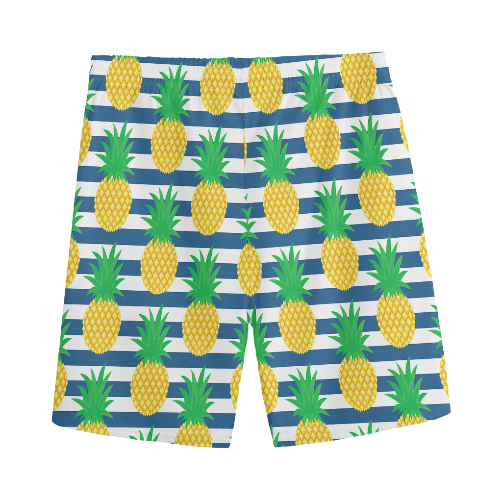 Blue Striped Pineapple Pattern Print Men's Sports Shorts