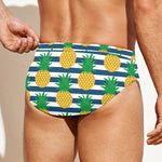 Blue Striped Pineapple Pattern Print Men's Swim Briefs