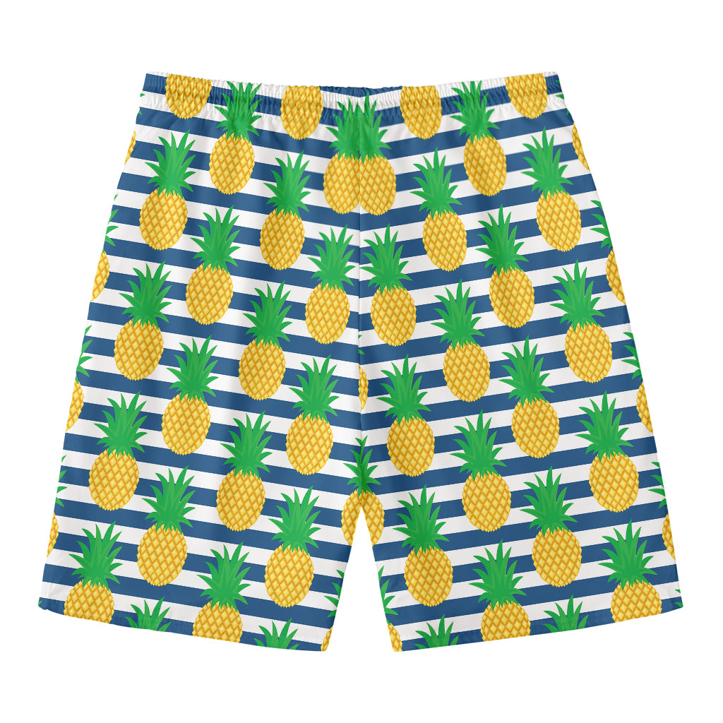 Blue Striped Pineapple Pattern Print Men's Swim Trunks