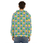 Blue Striped Pineapple Pattern Print Men's Velvet Pullover Hoodie