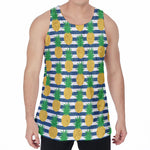 Blue Striped Pineapple Pattern Print Men's Velvet Tank Top
