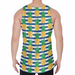 Blue Striped Pineapple Pattern Print Men's Velvet Tank Top
