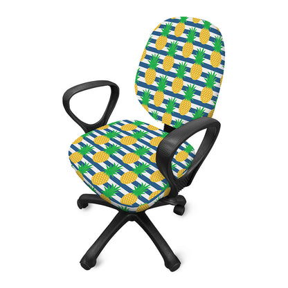 Blue Striped Pineapple Pattern Print Office Chair Cover