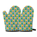 Blue Striped Pineapple Pattern Print Oven Mitts