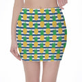 Blue Striped Pineapple Pattern Print Pencil Mini Skirt