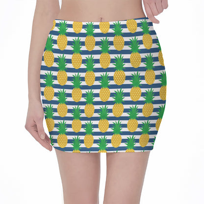 Blue Striped Pineapple Pattern Print Pencil Mini Skirt