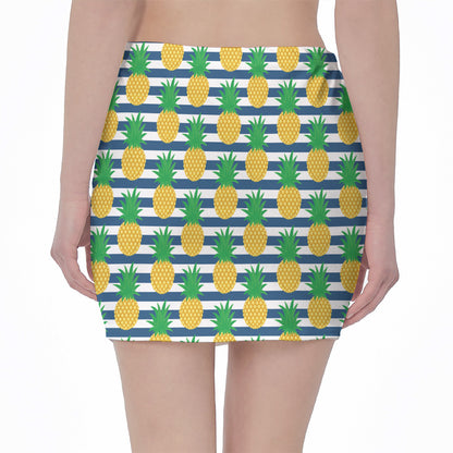 Blue Striped Pineapple Pattern Print Pencil Mini Skirt
