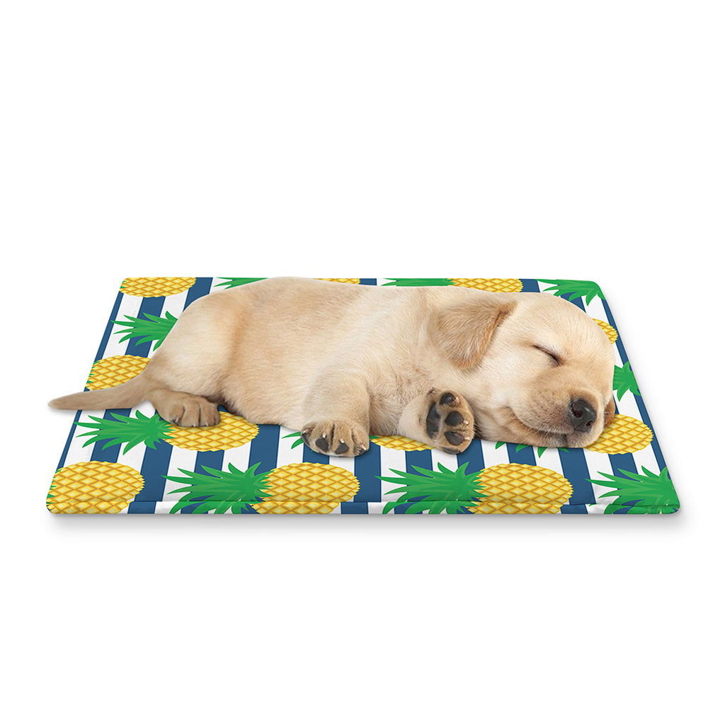 Blue Striped Pineapple Pattern Print Pet Cooling Mat Cover