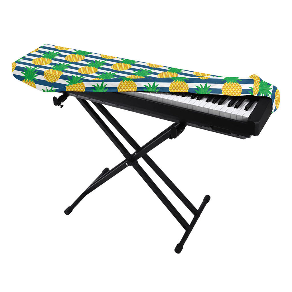 Blue Striped Pineapple Pattern Print Piano Keyboard Cover