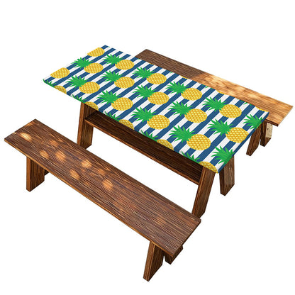 Blue Striped Pineapple Pattern Print Picnic Table Cover