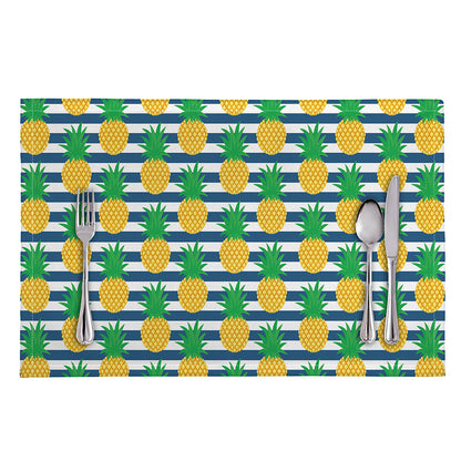 Blue Striped Pineapple Pattern Print Placemat