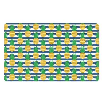 Blue Striped Pineapple Pattern Print Polyester Doormat