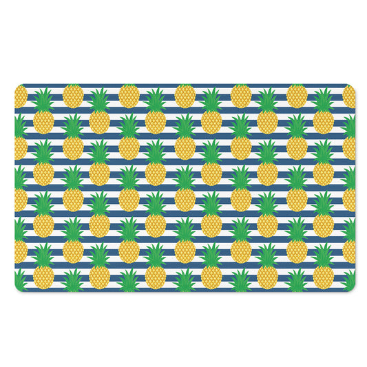 Blue Striped Pineapple Pattern Print Polyester Doormat