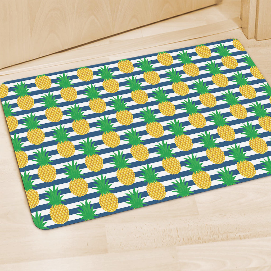 Blue Striped Pineapple Pattern Print Polyester Doormat