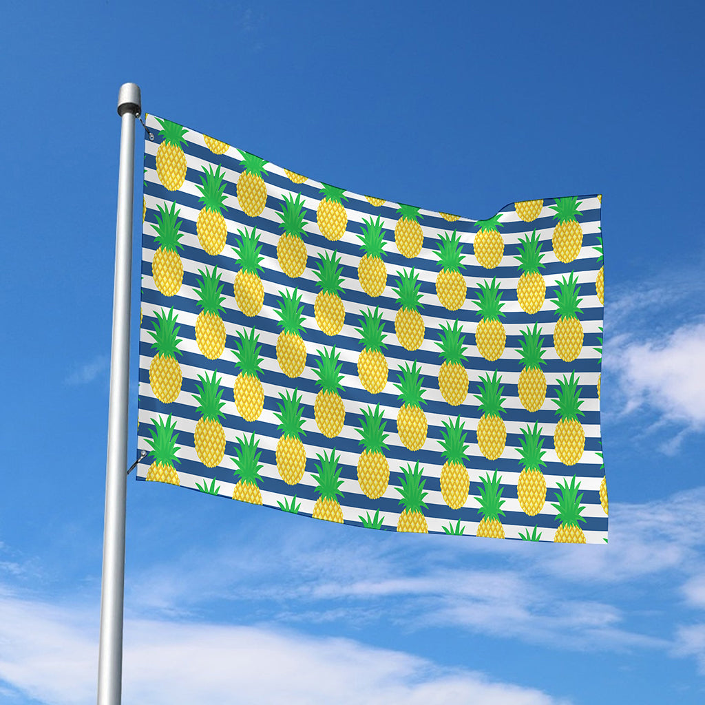 Blue Striped Pineapple Pattern Print Polyester Flag