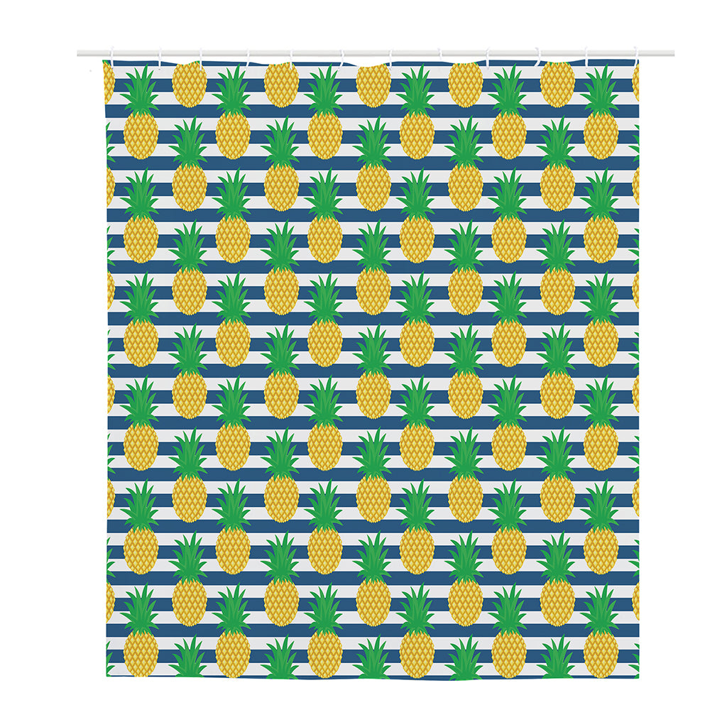 Blue Striped Pineapple Pattern Print Polyester Shower Curtain