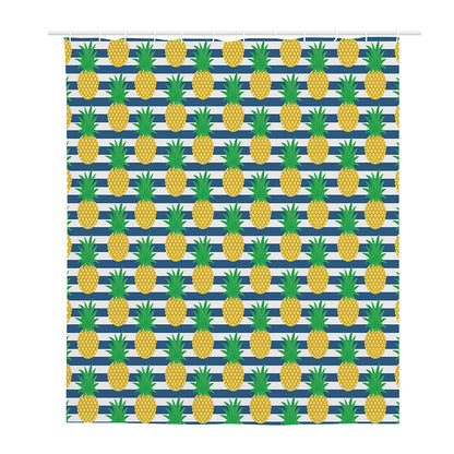 Blue Striped Pineapple Pattern Print Polyester Shower Curtain