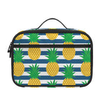 Blue Striped Pineapple Pattern Print Portable Lunch Bag
