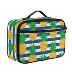 Blue Striped Pineapple Pattern Print Portable Lunch Bag