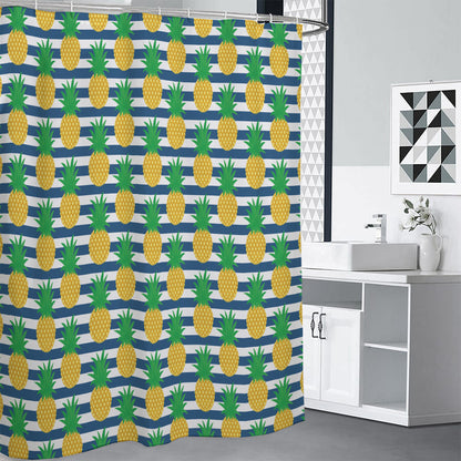Blue Striped Pineapple Pattern Print Premium Shower Curtain