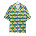 Blue Striped Pineapple Pattern Print Rayon Hawaiian Shirt