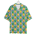 Blue Striped Pineapple Pattern Print Rayon Hawaiian Shirt