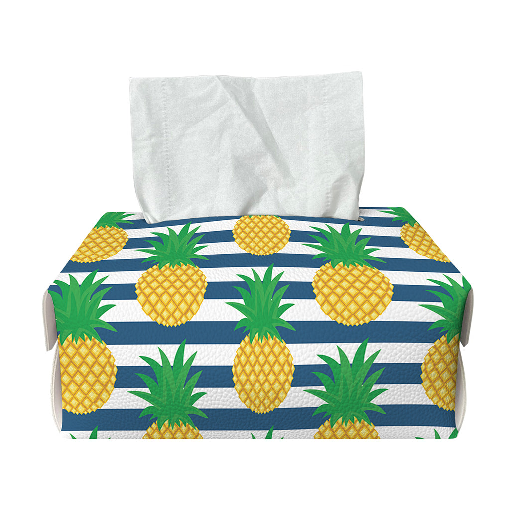 Blue Striped Pineapple Pattern Print Rectangle Tissue Box Cover
