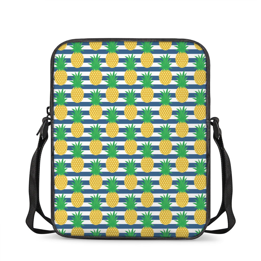 Blue Striped Pineapple Pattern Print Rectangular Crossbody Bag