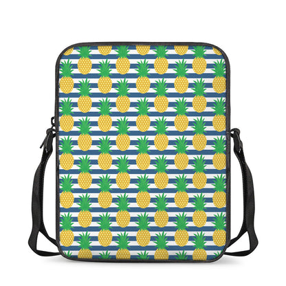 Blue Striped Pineapple Pattern Print Rectangular Crossbody Bag