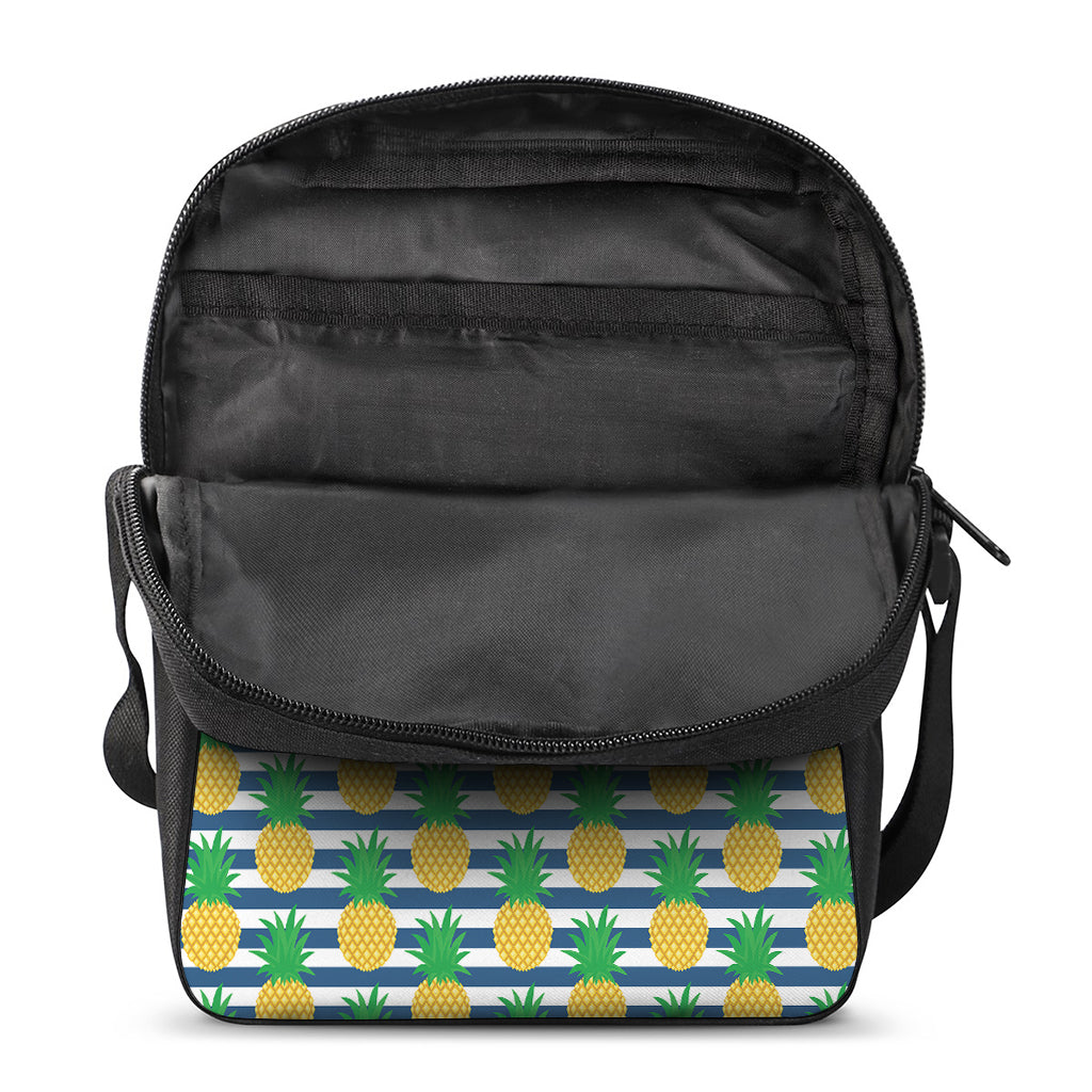 Blue Striped Pineapple Pattern Print Rectangular Crossbody Bag