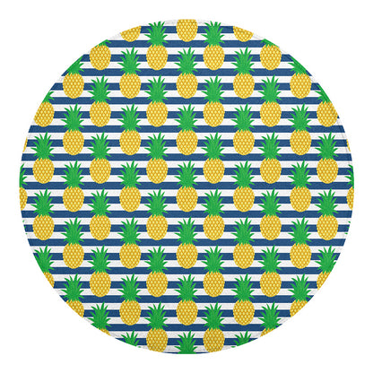 Blue Striped Pineapple Pattern Print Round Blanket