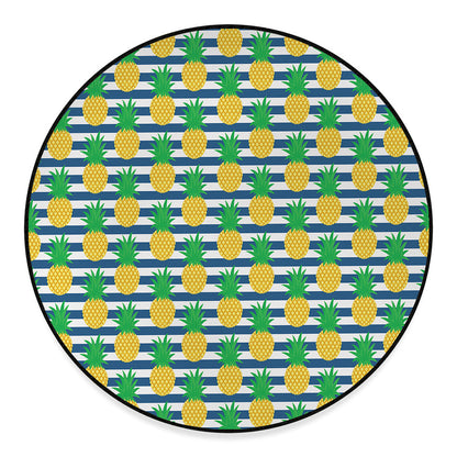 Blue Striped Pineapple Pattern Print Round Floor Mat